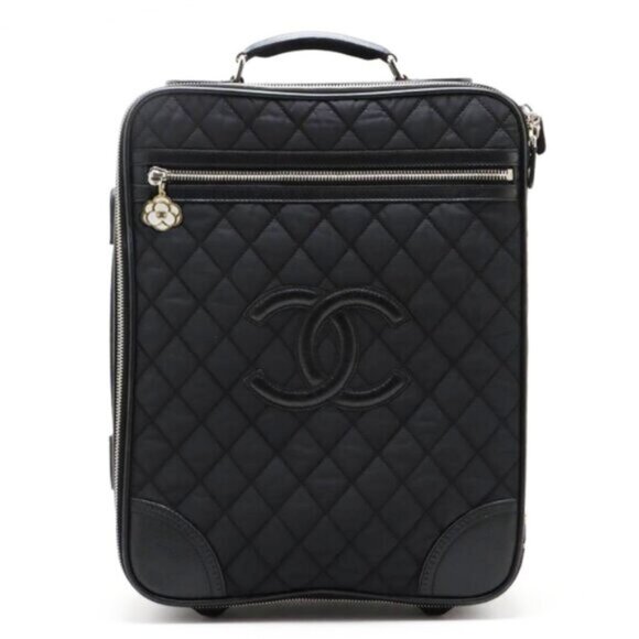 Authentic CHANEL CC Quilted Nylon Luggage Carry-on Trolley Wheels Travel Bag - Picture 1 of 12
